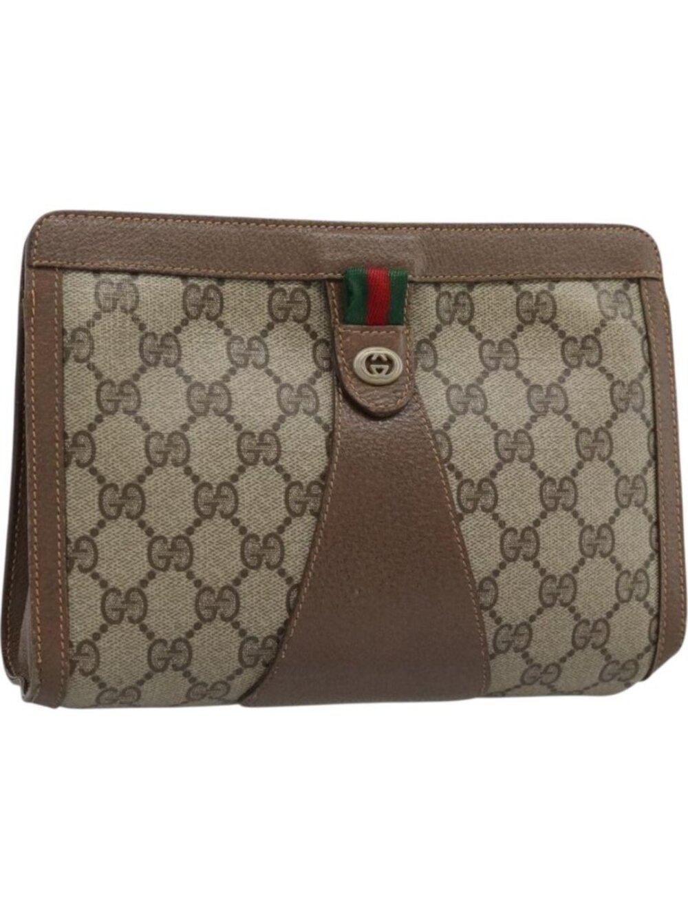 GUCCI GG Supreme Web Sherry Line Bag PVC Beige Gold 156 01 032